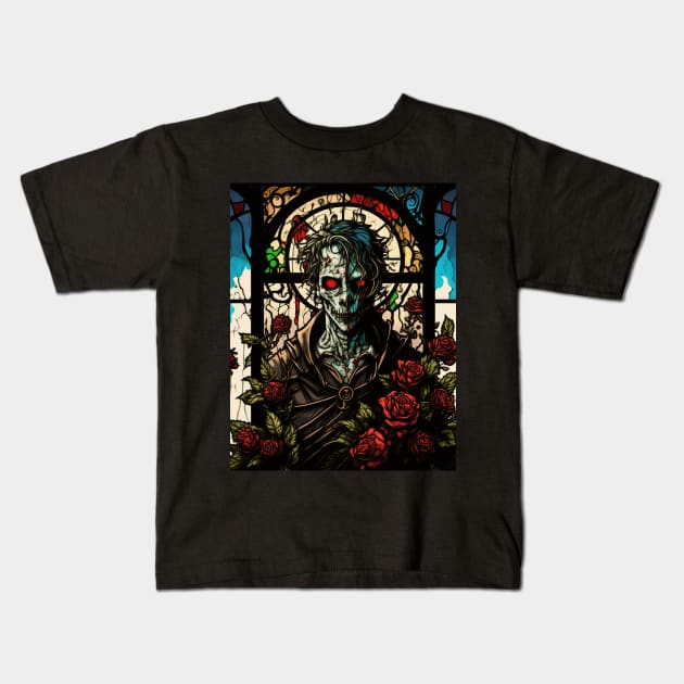 Stained Glass Undead Priest Kids T-Shirt by Nightarcade